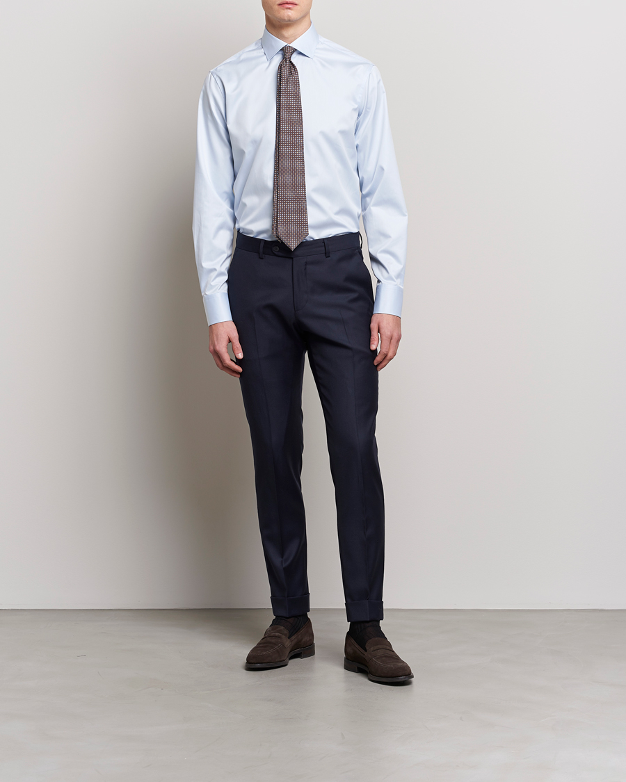 Heren | Kleding | Stenströms | Fitted Body Contrast Twill Shirt Light Blue