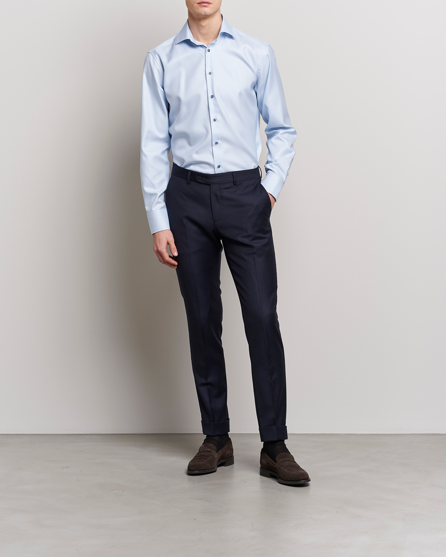 Heren | Zakelijke overhemden | Stenströms | Fitted Body Contrast Shirt Light Blue