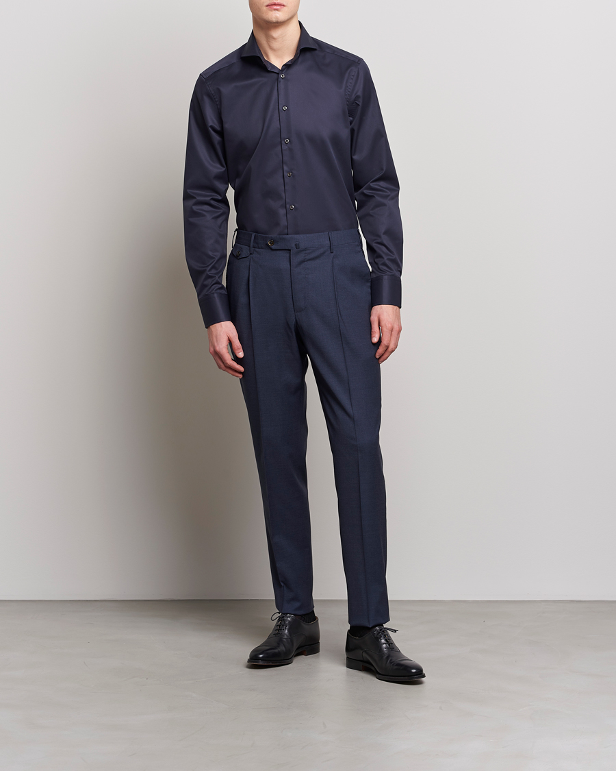 Heren | Zakelijke overhemden | Stenströms | Slimline Extreme Cut Away Shirt Navy