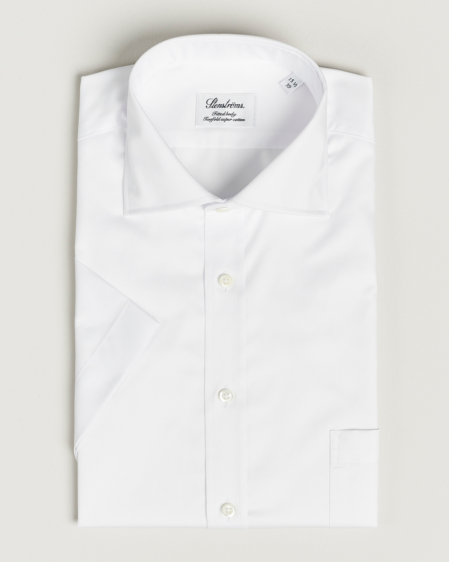 Heren | Overhemden | Stenströms | Fitted Body Short Sleeve Twill Shirt White