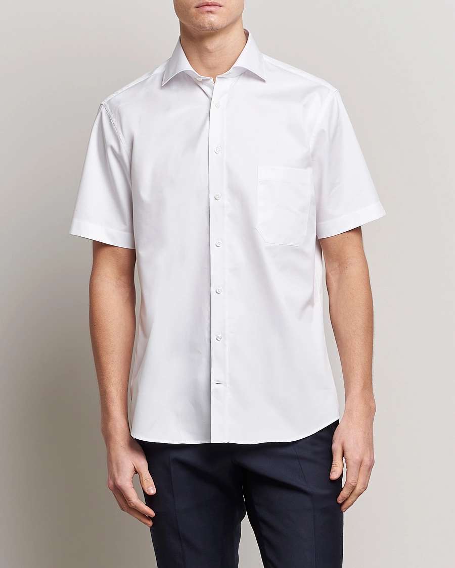 Heren | Casual | Stenströms | Fitted Body Short Sleeve Twill Shirt White