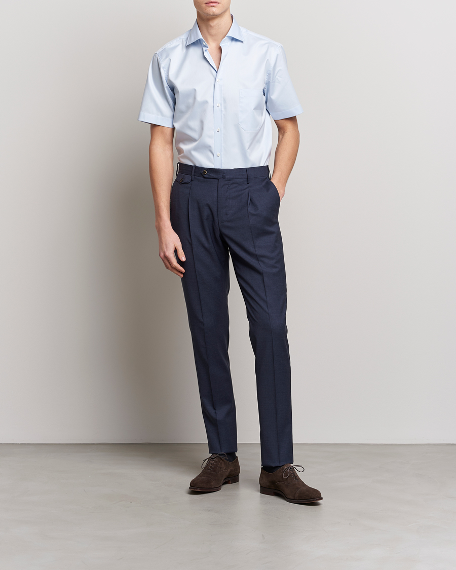 Heren | Overhemden | Stenströms | Fitted Body Short Sleeve Twill Shirt Light Blue