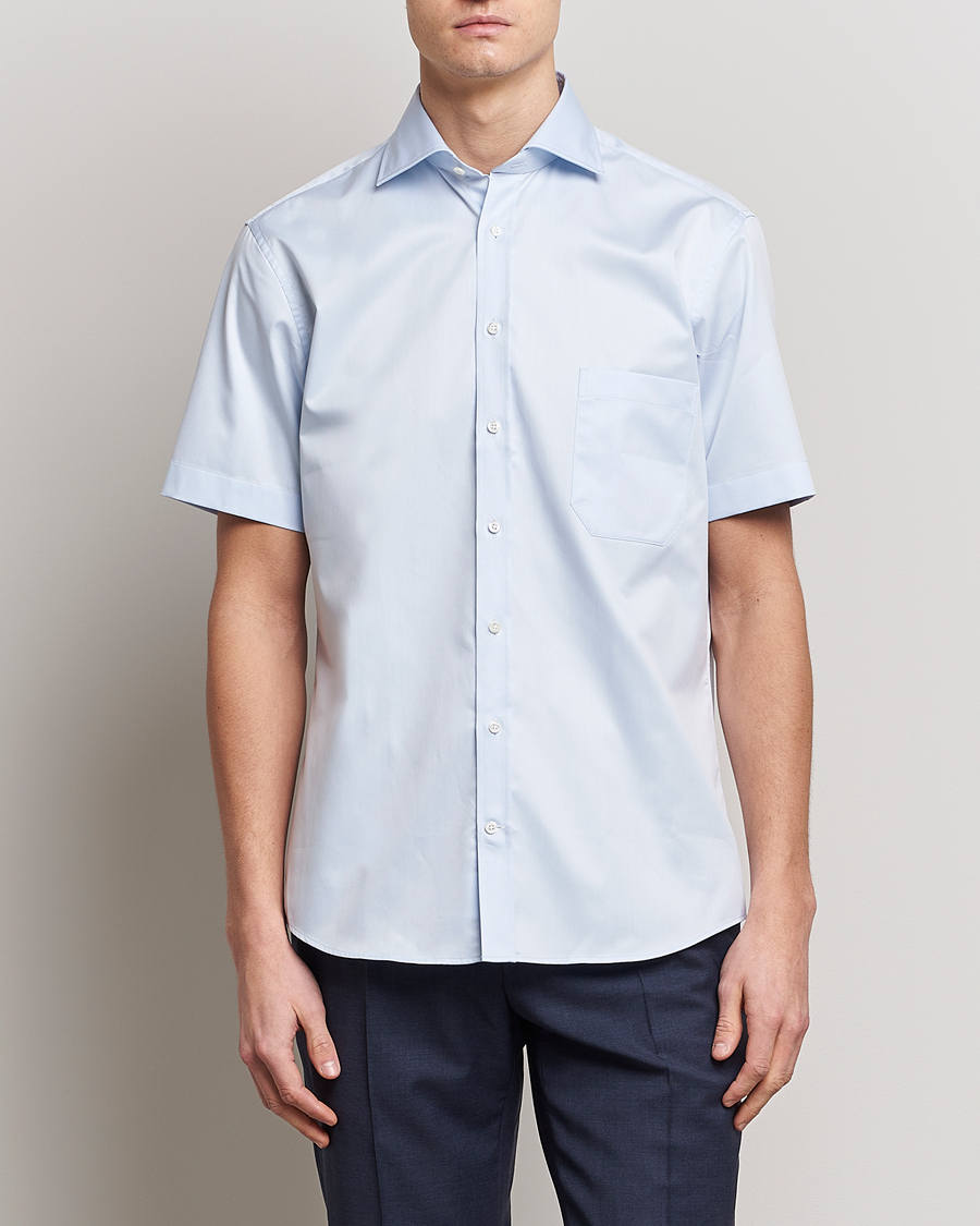 Heren | Casual | Stenströms | Fitted Body Short Sleeve Twill Shirt Light Blue