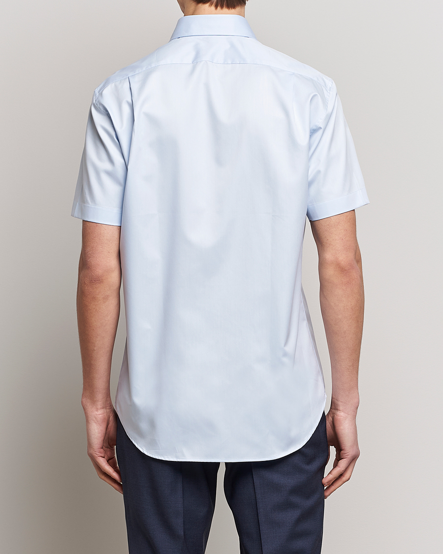 Heren | Overhemden | Stenströms | Fitted Body Short Sleeve Twill Shirt Light Blue