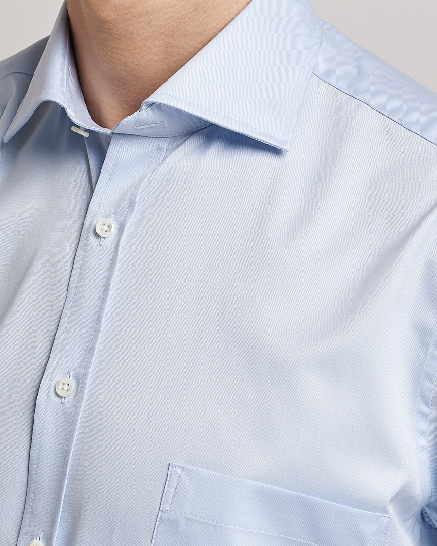 Heren | Overhemden | Stenströms | Fitted Body Short Sleeve Twill Shirt Light Blue