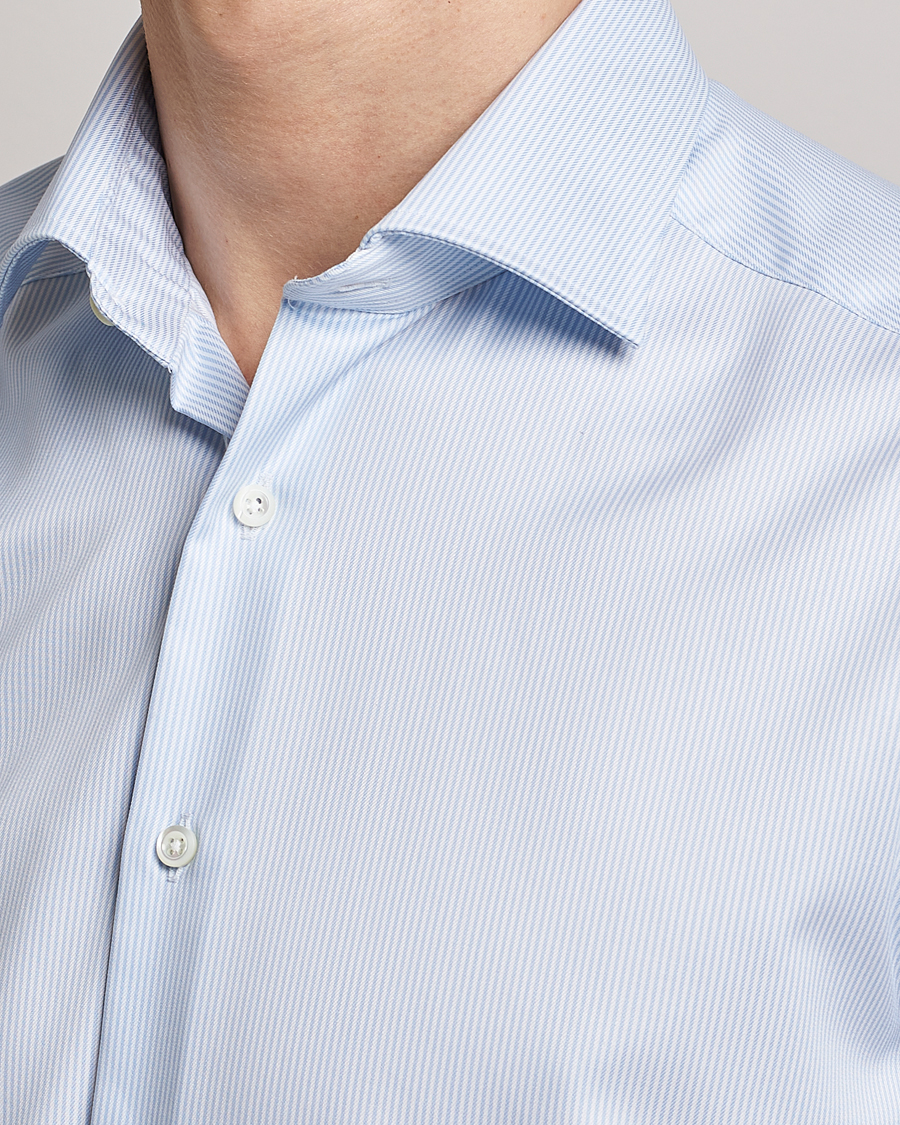 Heren | Overhemden | Stenströms | Superslim Cotton Twill Striped Shirt Blue/White