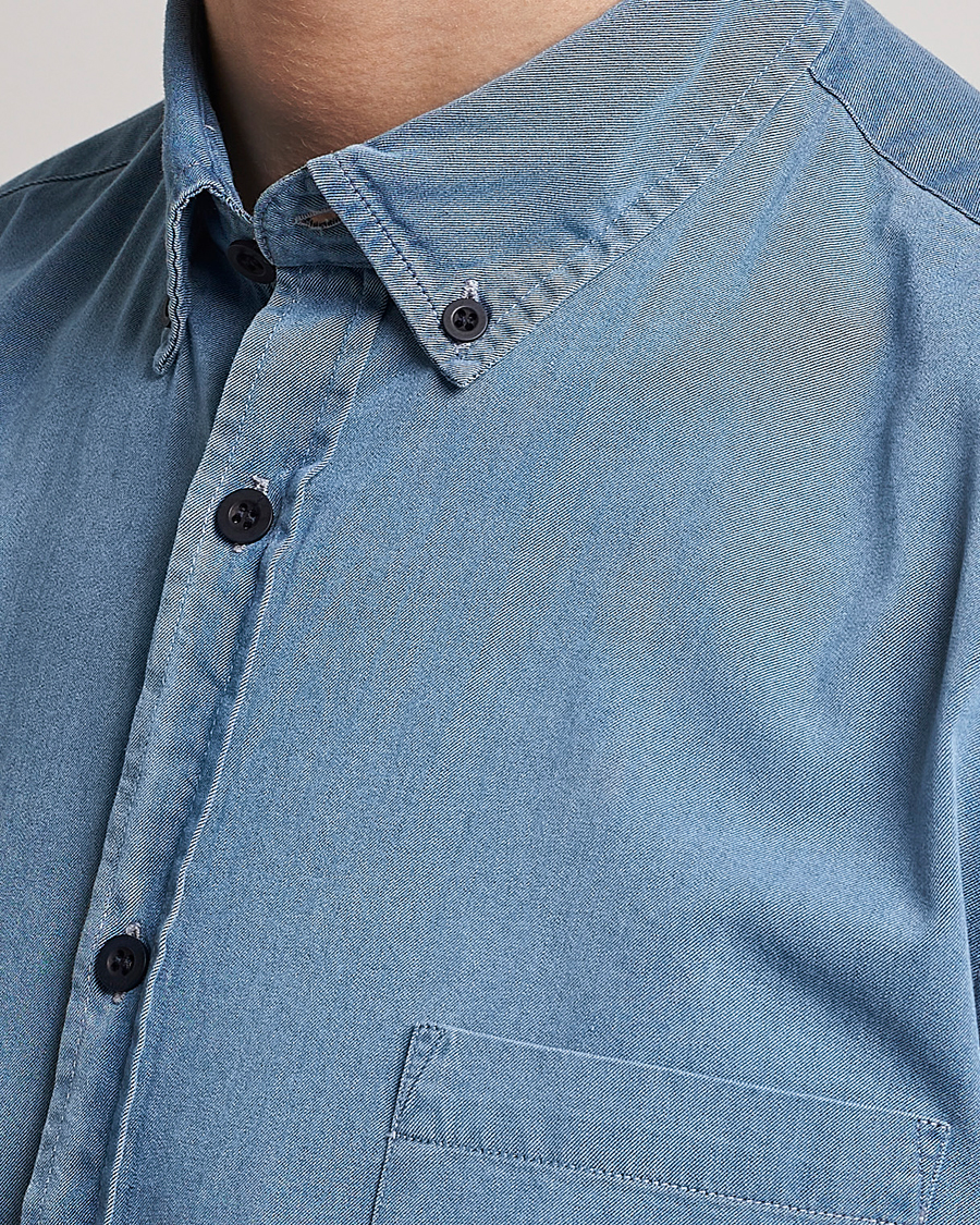 Heren | Overhemden | Sunspel | Cotton Twill Indigo Shirt Light Indigo