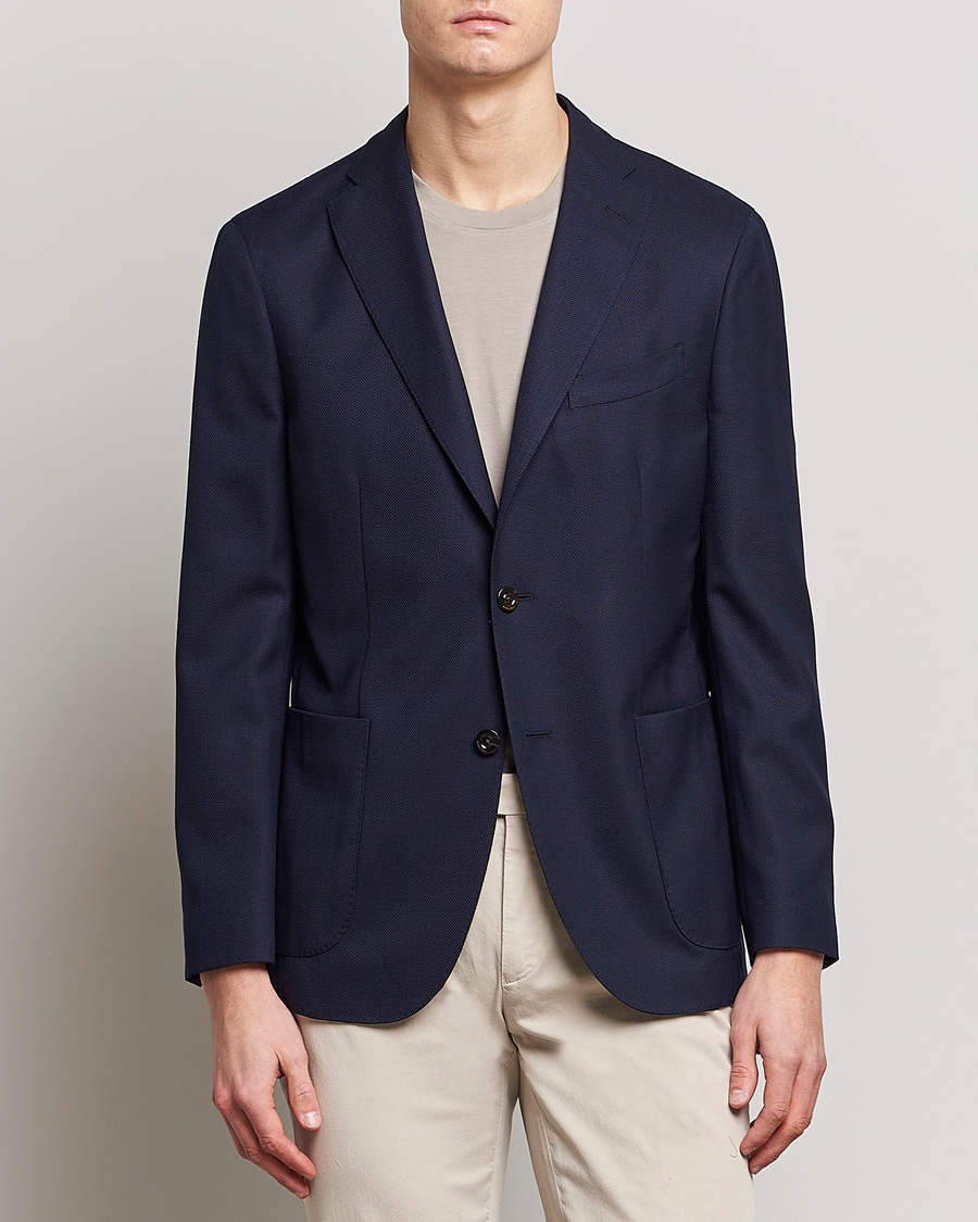 Heren | Trouwpak | Boglioli | K Jacket Wool Hopsack Classic Blazer Navy