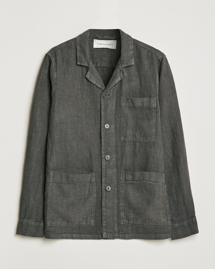 Heren | Overhemden | A Day's March | Bangher Linen Overshirt Olive