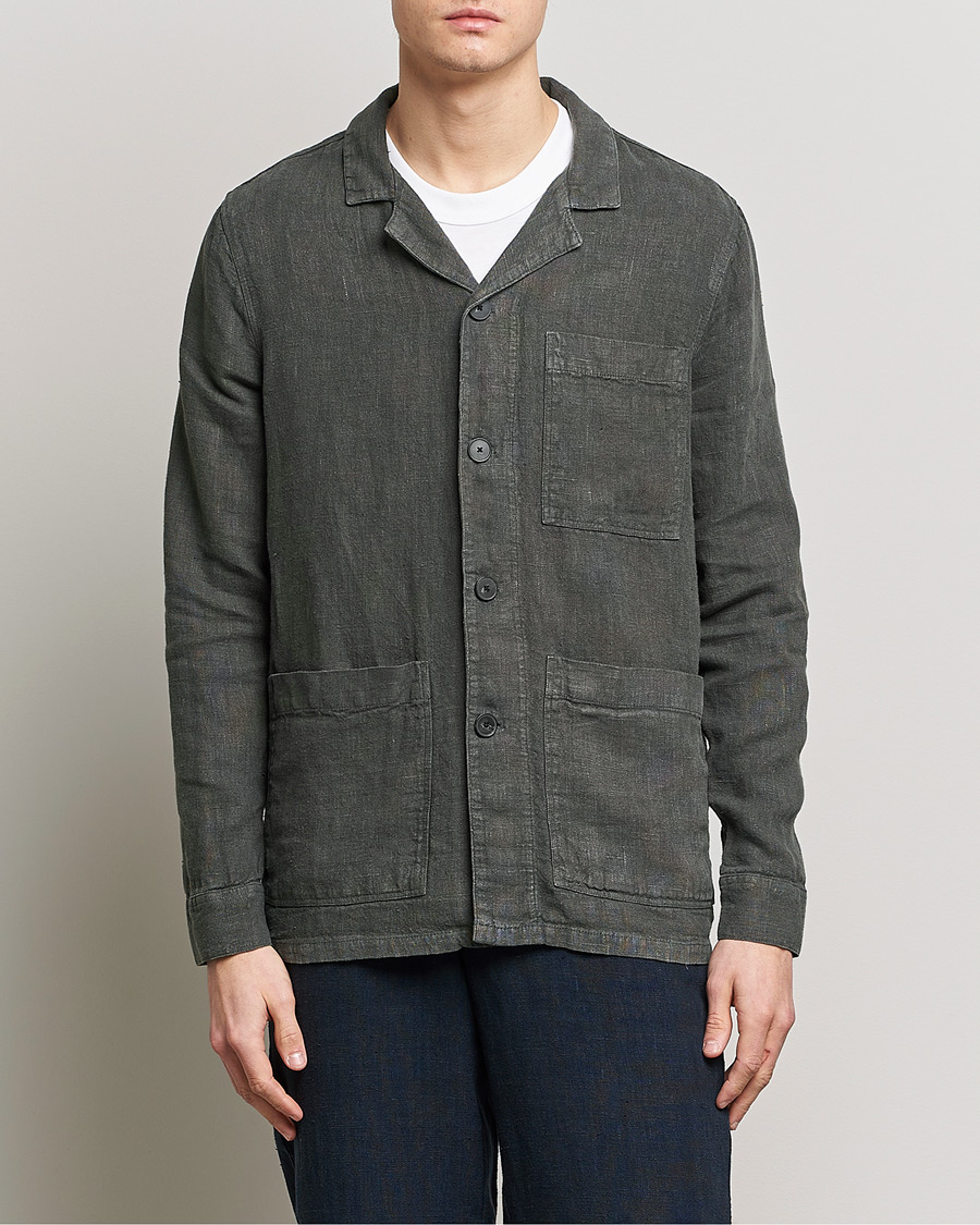 Heren | Overhemden | A Day's March | Bangher Linen Overshirt Olive