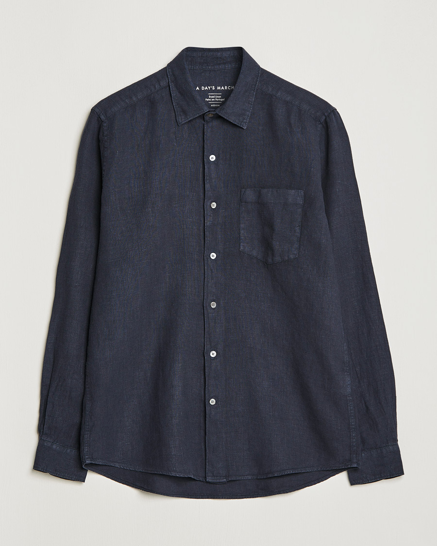 Heren | Overhemden | A Day's March | Abu Linen Shirt Dark Navy