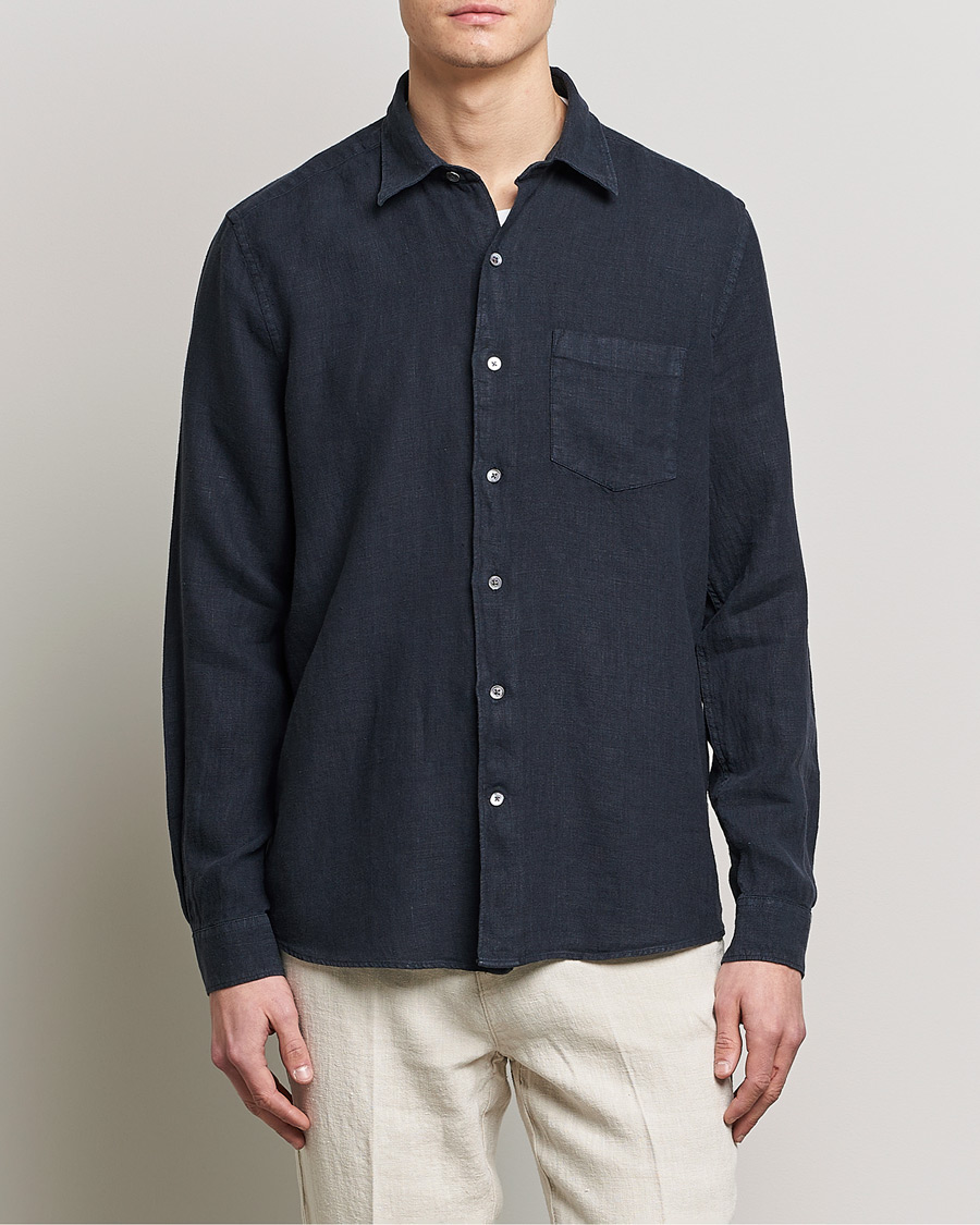 Heren | Overhemden | A Day's March | Abu Linen Shirt Dark Navy