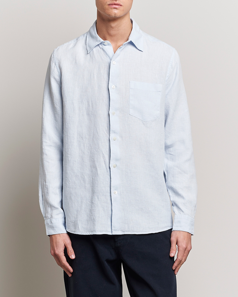Heren | Overhemden | A Day's March | Abu Linen Shirt Light Blue