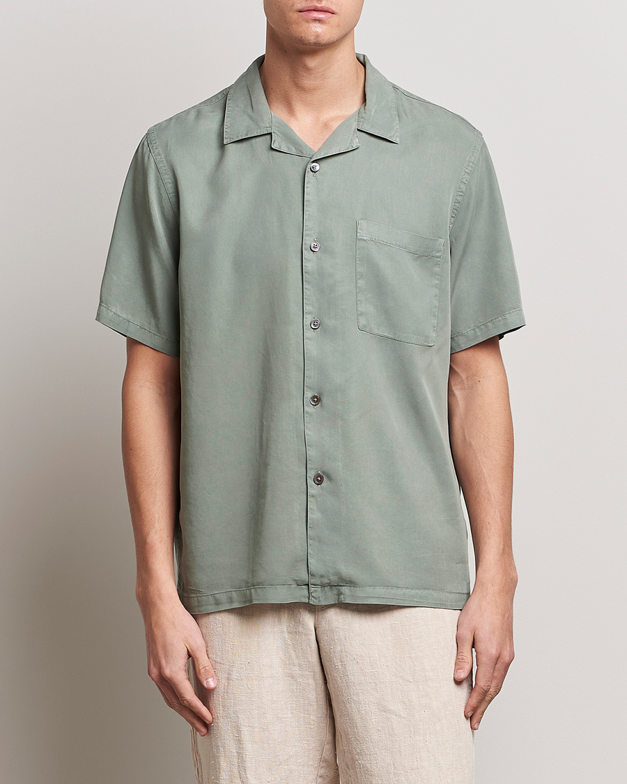 Heren | Overhemden | A Day's March | Yamu Short Sleeve Tencel Shirt Dusty Green