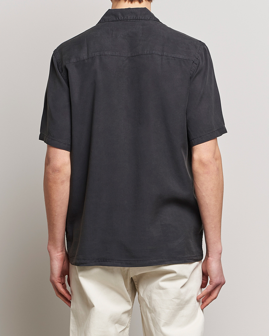 Heren | Overhemden | A Day's March | Yamu Short Sleeve Tencel Shirt Off Black