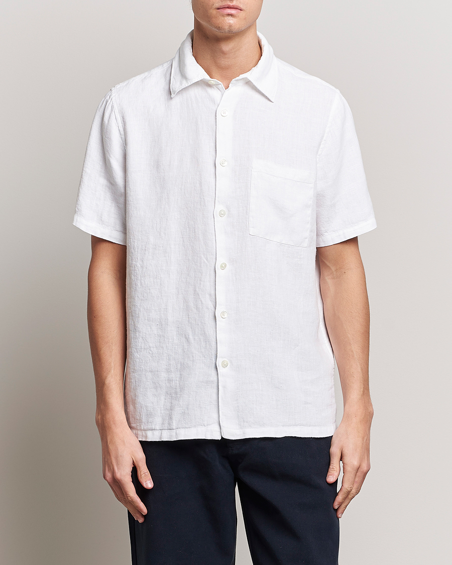 Heren | Business & Beyond | A Day's March | Khito Short Sleeve Linen Shirt White