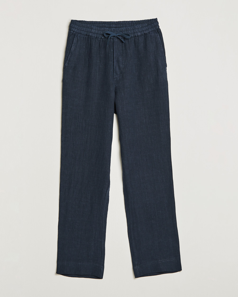 Heren | Broeken | A Day's March | Tamait Drawstring Linen Trousers Navy