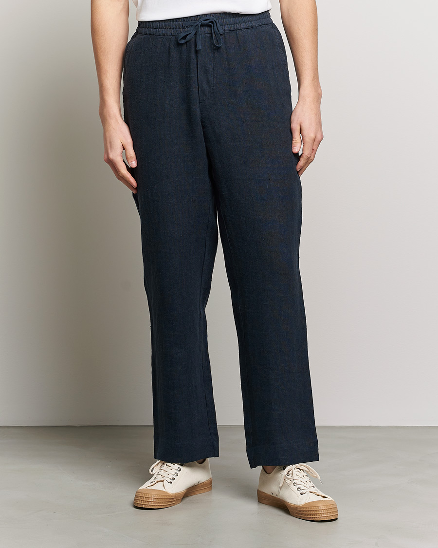 Heren |  | A Day's March | Tamait Drawstring Linen Trousers Navy