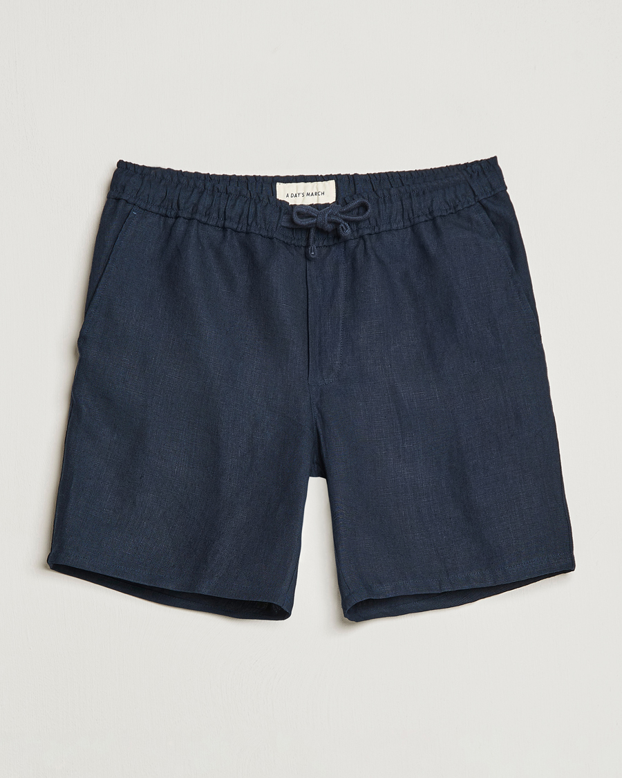 Heren | Korte broek | A Day's March | Ipu Drawstring Linen Shorts Navy