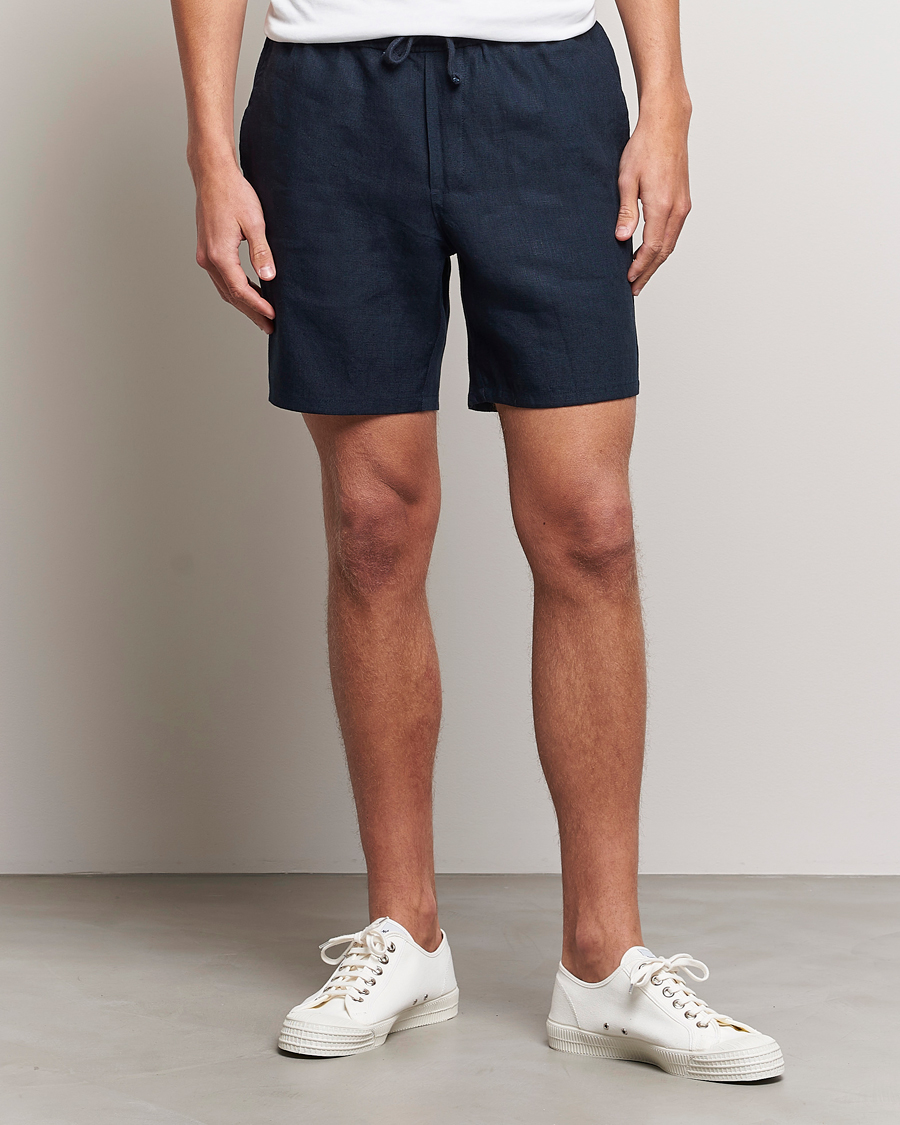 Heren | Korte broek | A Day's March | Ipu Drawstring Linen Shorts Navy