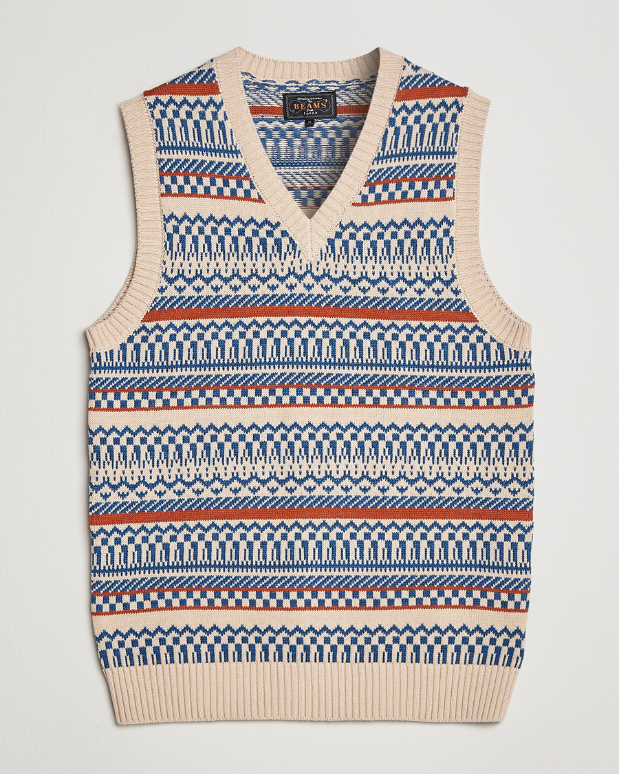 Heren | Truien | BEAMS PLUS | Knit Fairisle Vest Natural