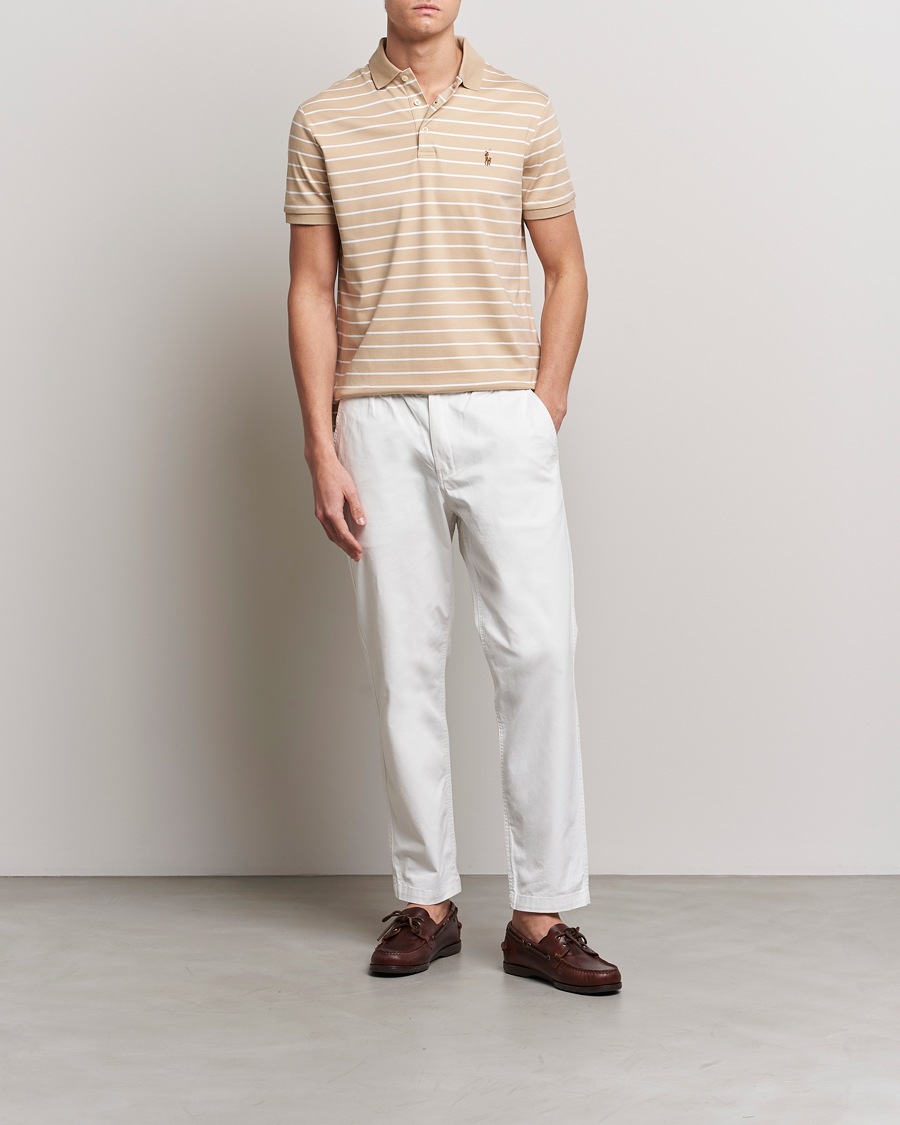 Heren | Polo's | Polo Ralph Lauren | Luxury Pima Cotton Striped Polo Sand Dune/White