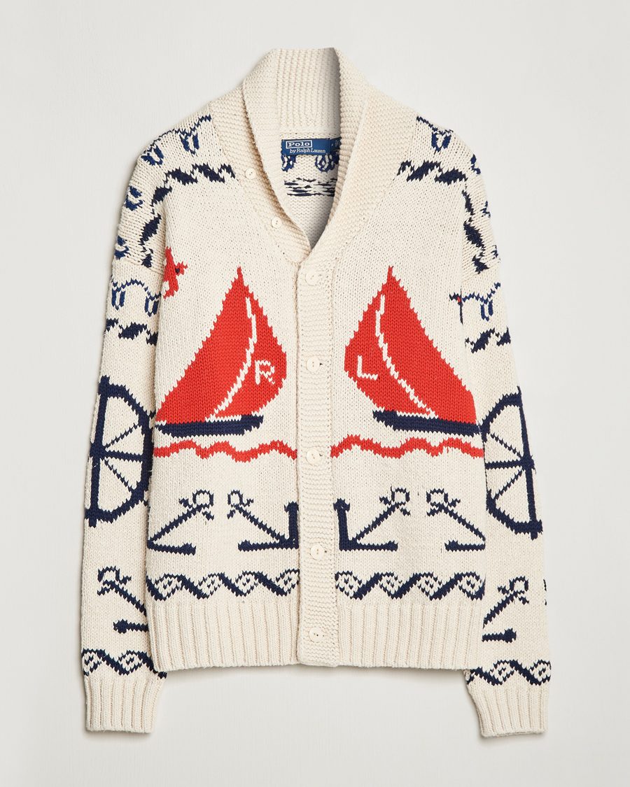 Heren | Truien | Polo Ralph Lauren | Knitted Fishermen Shawl Collar Cardigan Cream