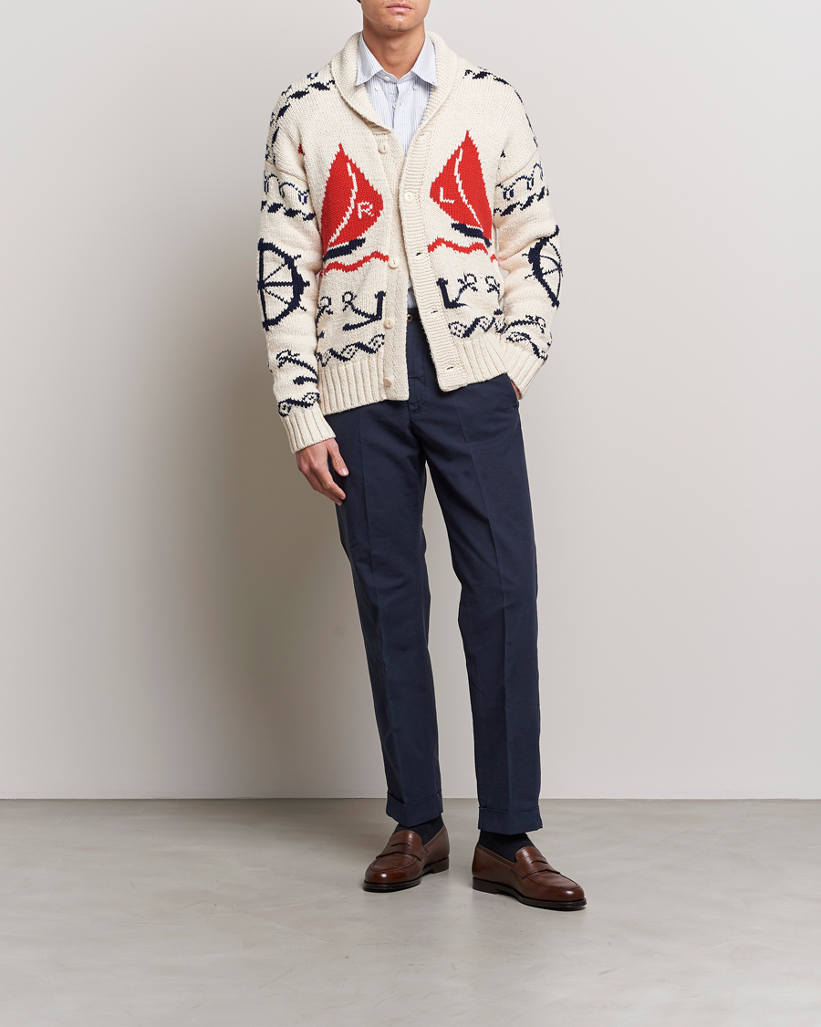Heren | Truien | Polo Ralph Lauren | Knitted Fishermen Shawl Collar Cardigan Cream