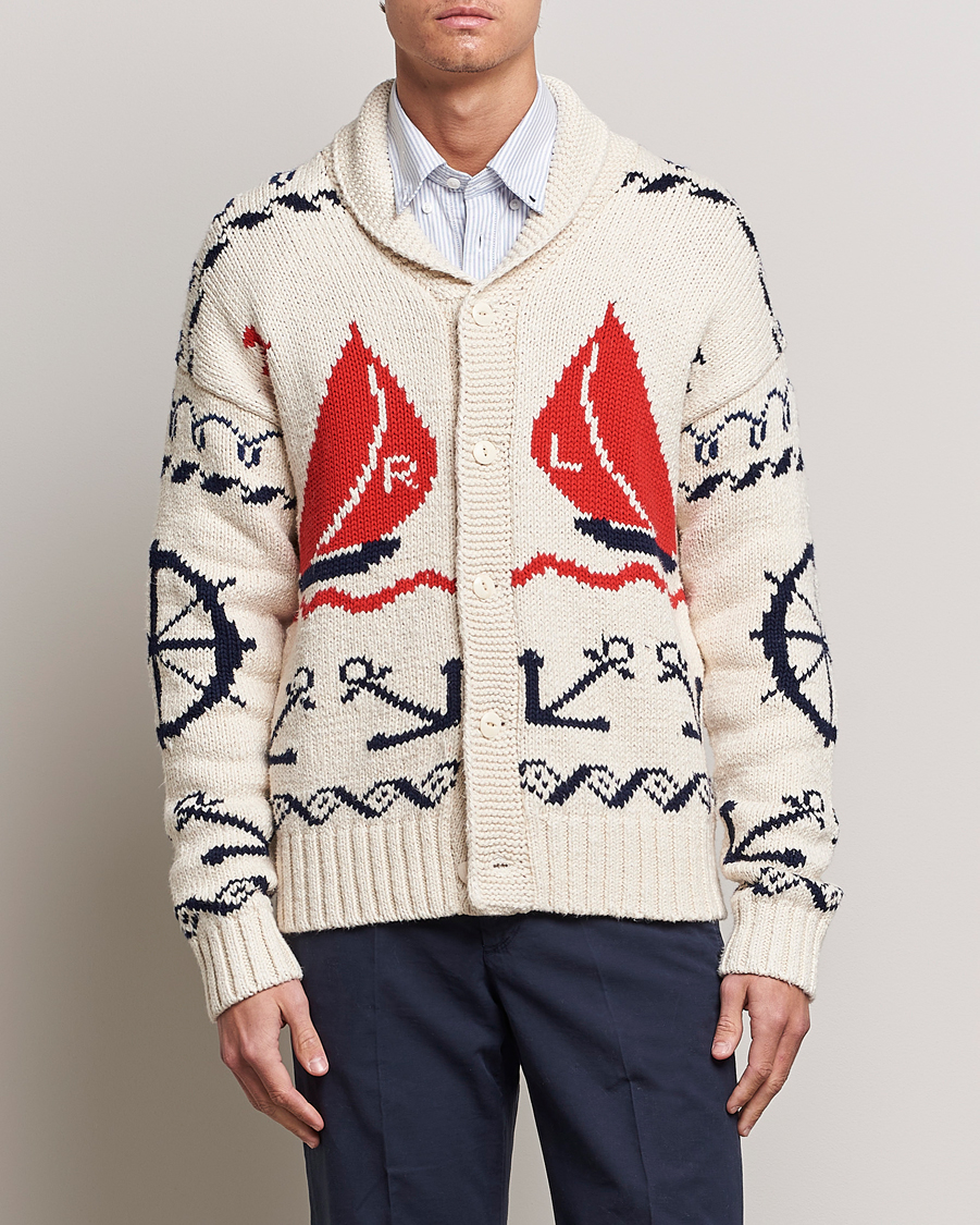 Heren | Truien | Polo Ralph Lauren | Knitted Fishermen Shawl Collar Cardigan Cream