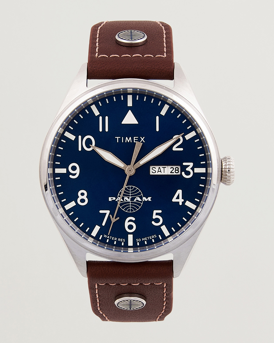 Heren | Timex Pan Am Waterbury Chronograph 42mm Blue Dial | Timex | Pan Am Waterbury Chronograph 42mm Blue Dial