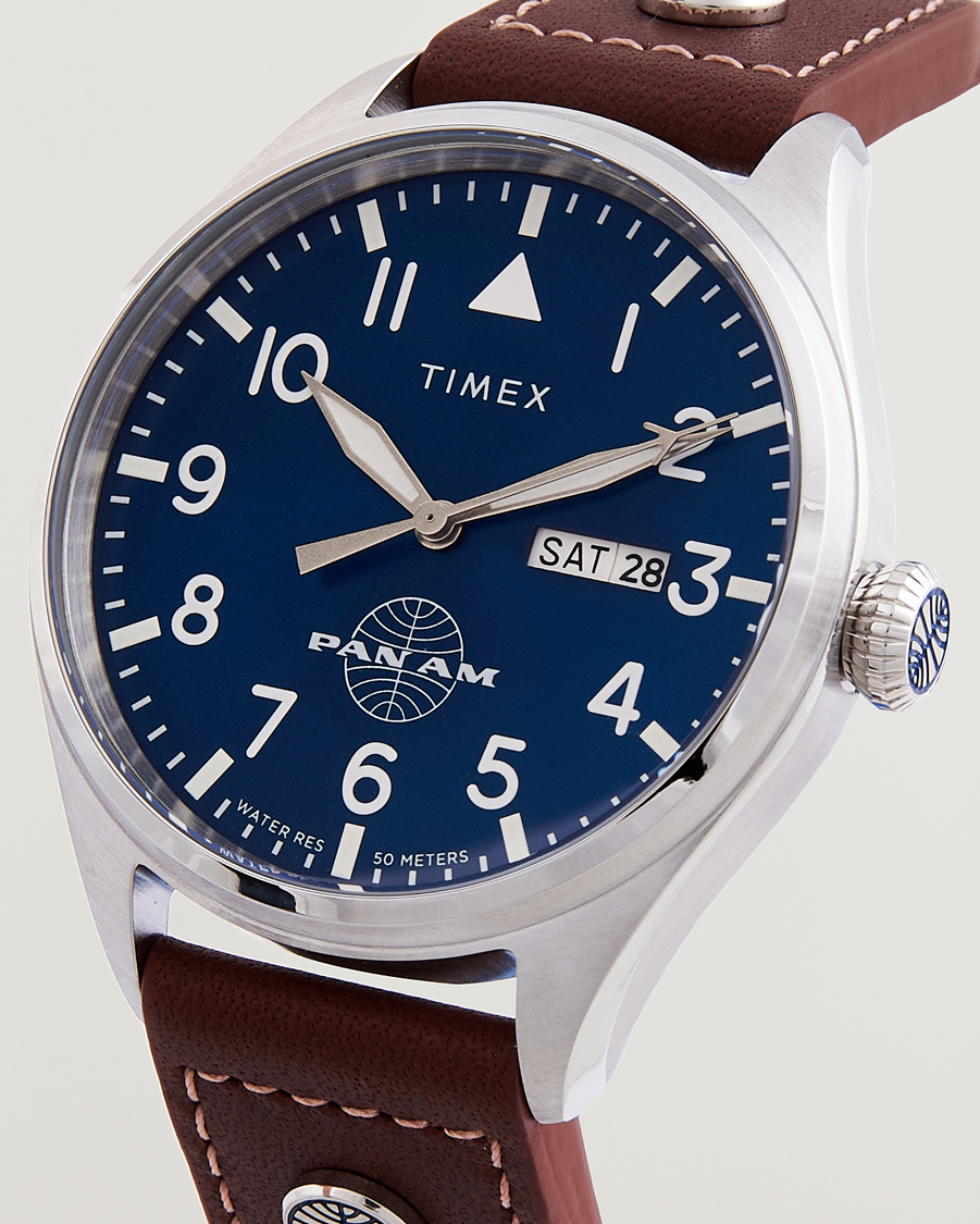 Heren | Timex Pan Am Waterbury Chronograph 42mm Blue Dial | Timex | Pan Am Waterbury Chronograph 42mm Blue Dial