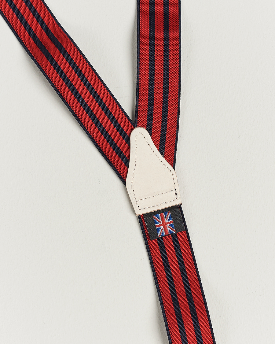 Heren | Albert Thurston Elastic Narrow Stripe Braces 25mm Navy/Red | Albert Thurston | Elastic Narrow Stripe Braces 25mm Navy/Red