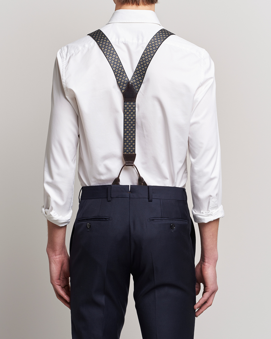 Heren | Albert Thurston Elastic Medallion Printed Braces 35mm Blue | Albert Thurston | Elastic Medallion Printed Braces 35mm Blue