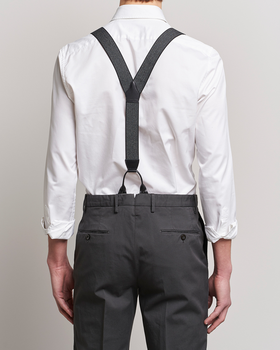 Heren | Albert Thurston Elastic Herringbone Braces 35mm Grey | Albert Thurston | Elastic Herringbone Braces 35mm Grey