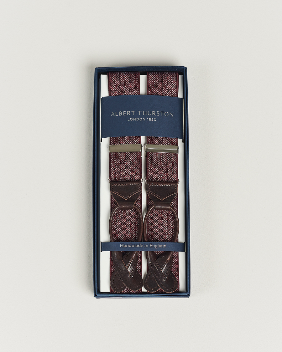 Heren | Albert Thurston Elastic Herringbone Braces 35mm Wine | Albert Thurston | Elastic Herringbone Braces 35mm Wine