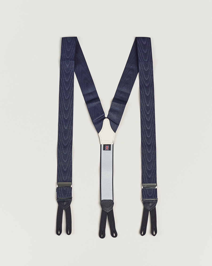 Heren | Albert Thurston Moiré Braces 40mm Navy | Albert Thurston | Moiré Braces 40mm Navy