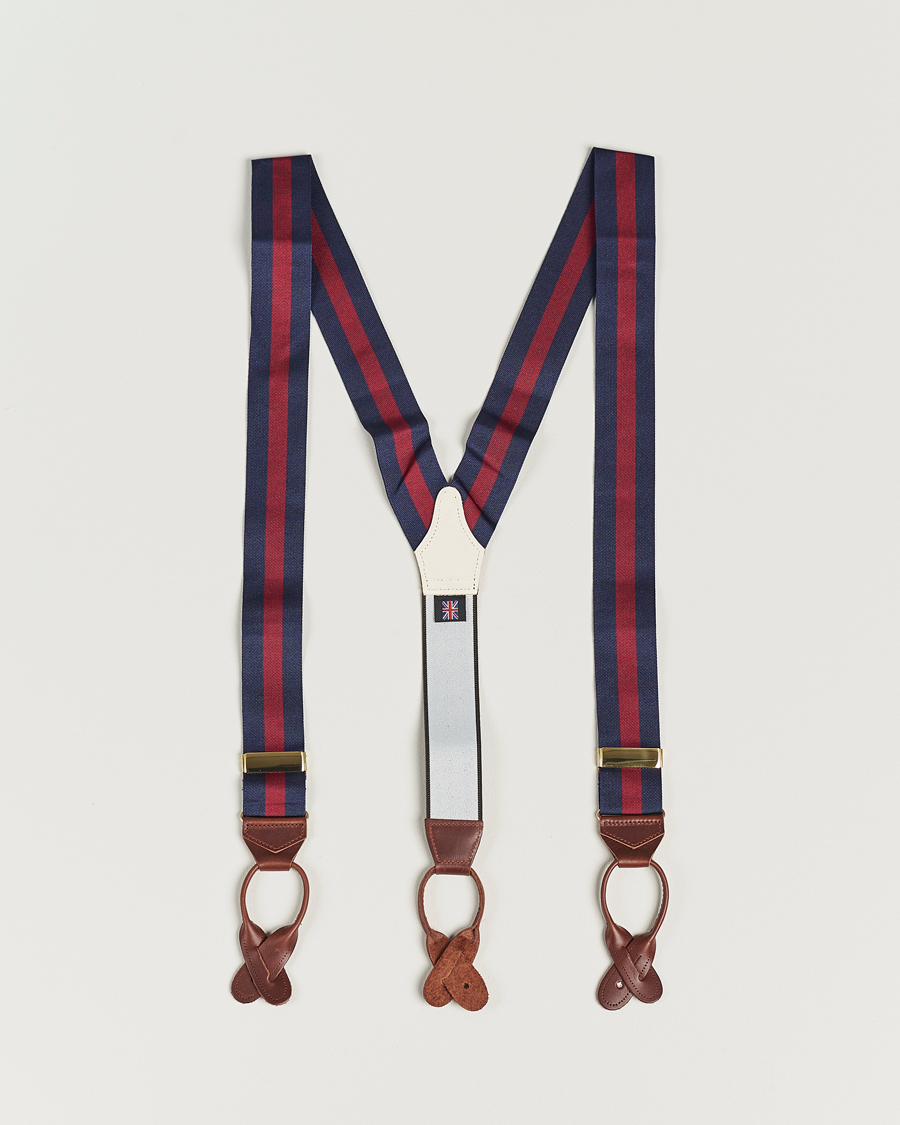 Heren | Albert Thurston Elastic Wide Stripe Braces 40mm Navy/Wine | Albert Thurston | Elastic Wide Stripe Braces 40mm Navy/Wine