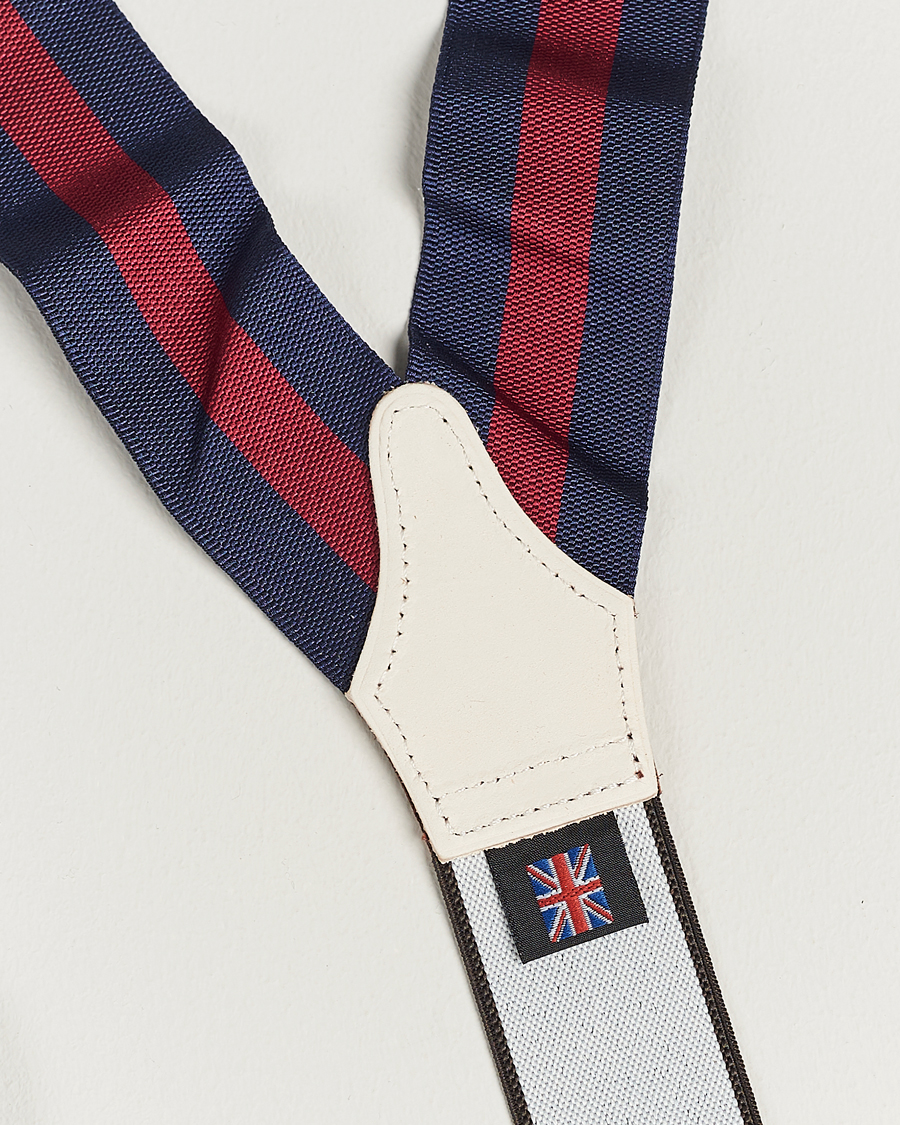 Heren | Albert Thurston Elastic Wide Stripe Braces 40mm Navy/Wine | Albert Thurston | Elastic Wide Stripe Braces 40mm Navy/Wine