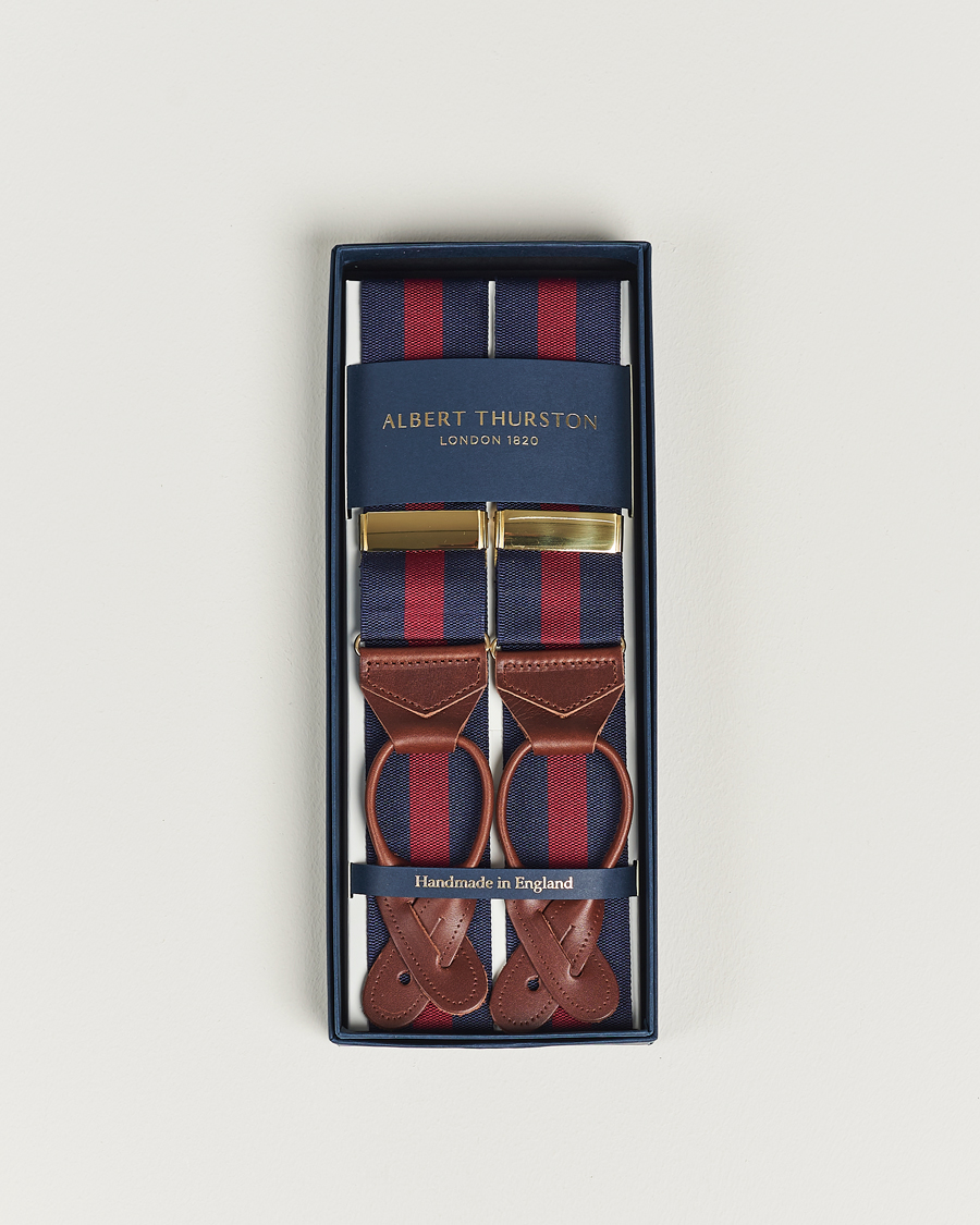 Heren | Albert Thurston Elastic Wide Stripe Braces 40mm Navy/Wine | Albert Thurston | Elastic Wide Stripe Braces 40mm Navy/Wine