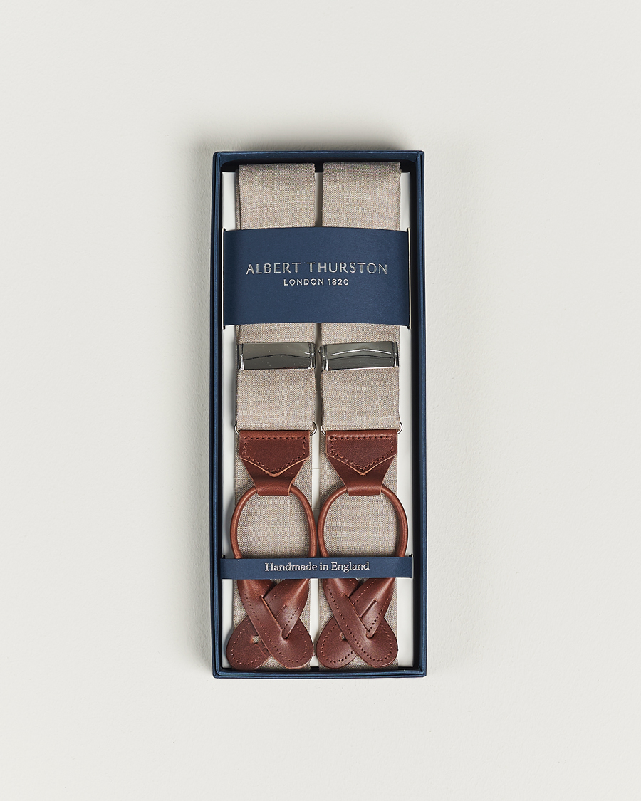 Heren | Albert Thurston Linen Braces Beige | Albert Thurston | Linen Braces Beige
