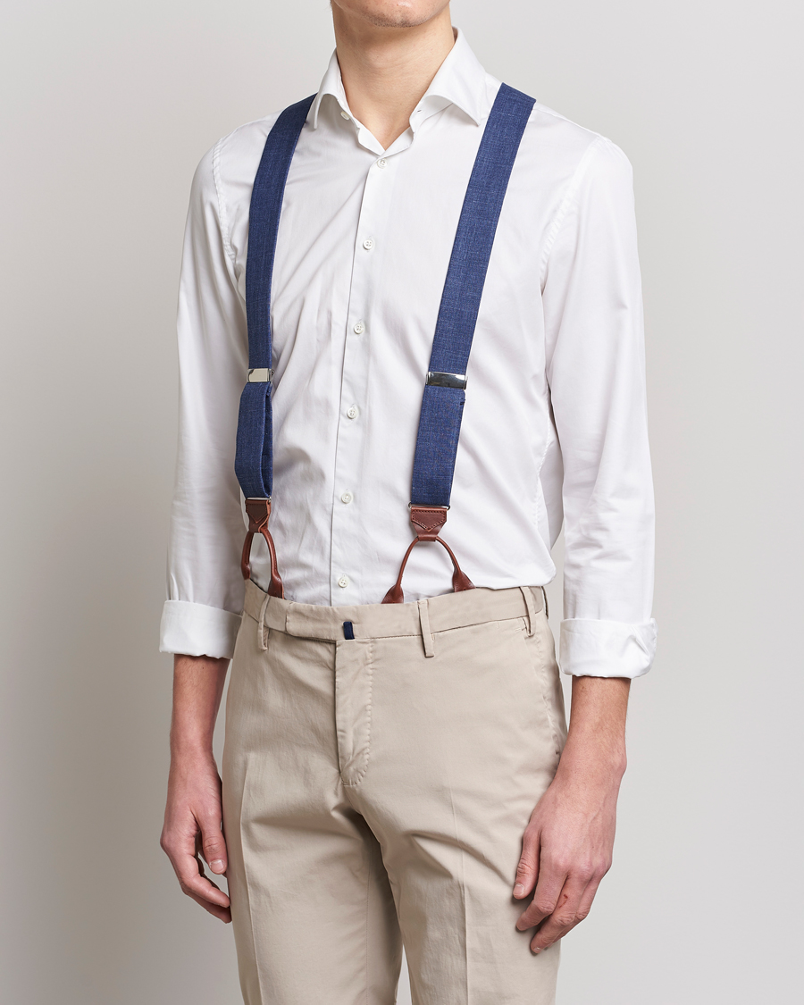 Heren | Albert Thurston Linen Braces Blue | Albert Thurston | Linen Braces Blue