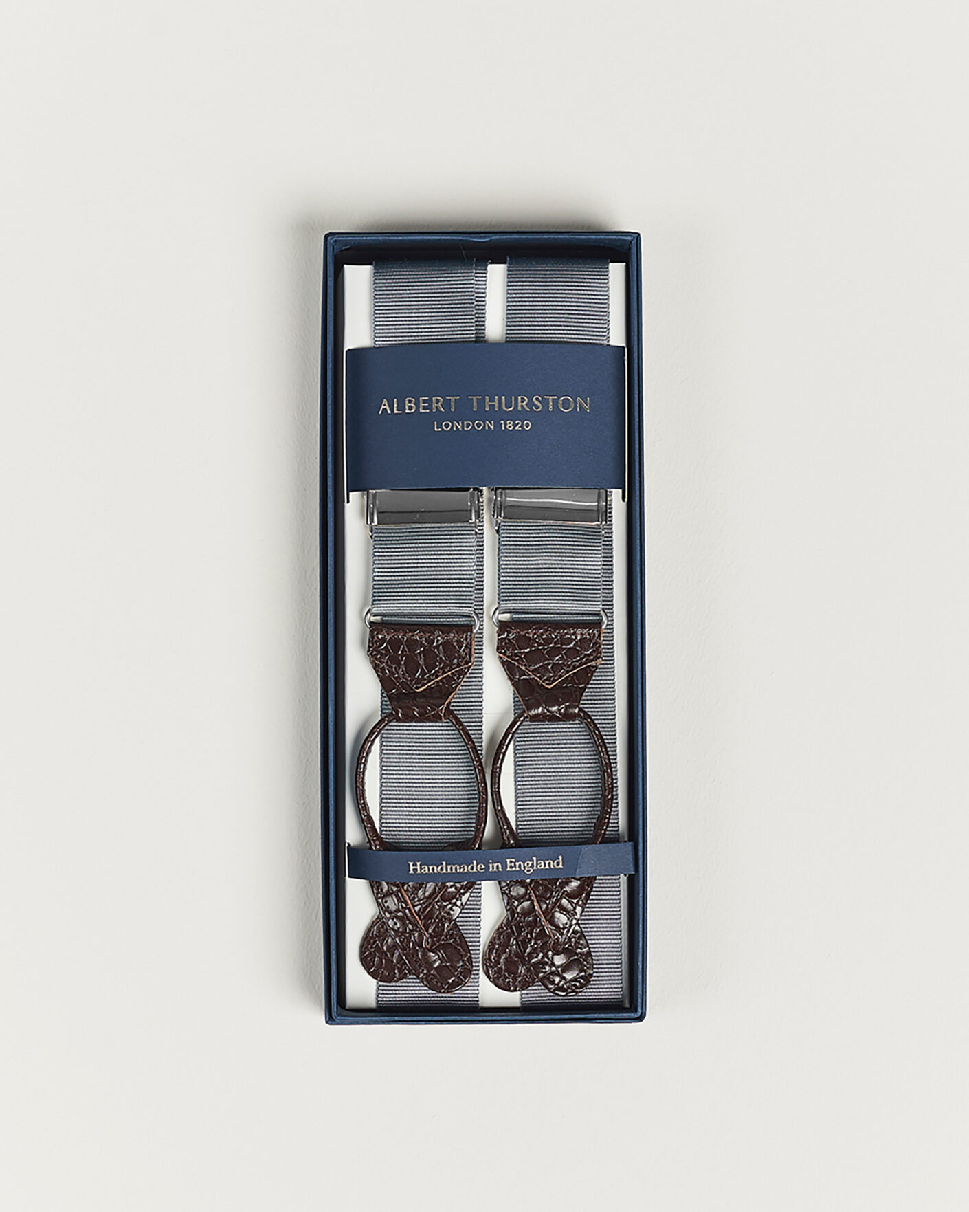 Heren | Bretels | Albert Thurston | Elastic Ribbed Rigid Braces 35mm Dove Grey