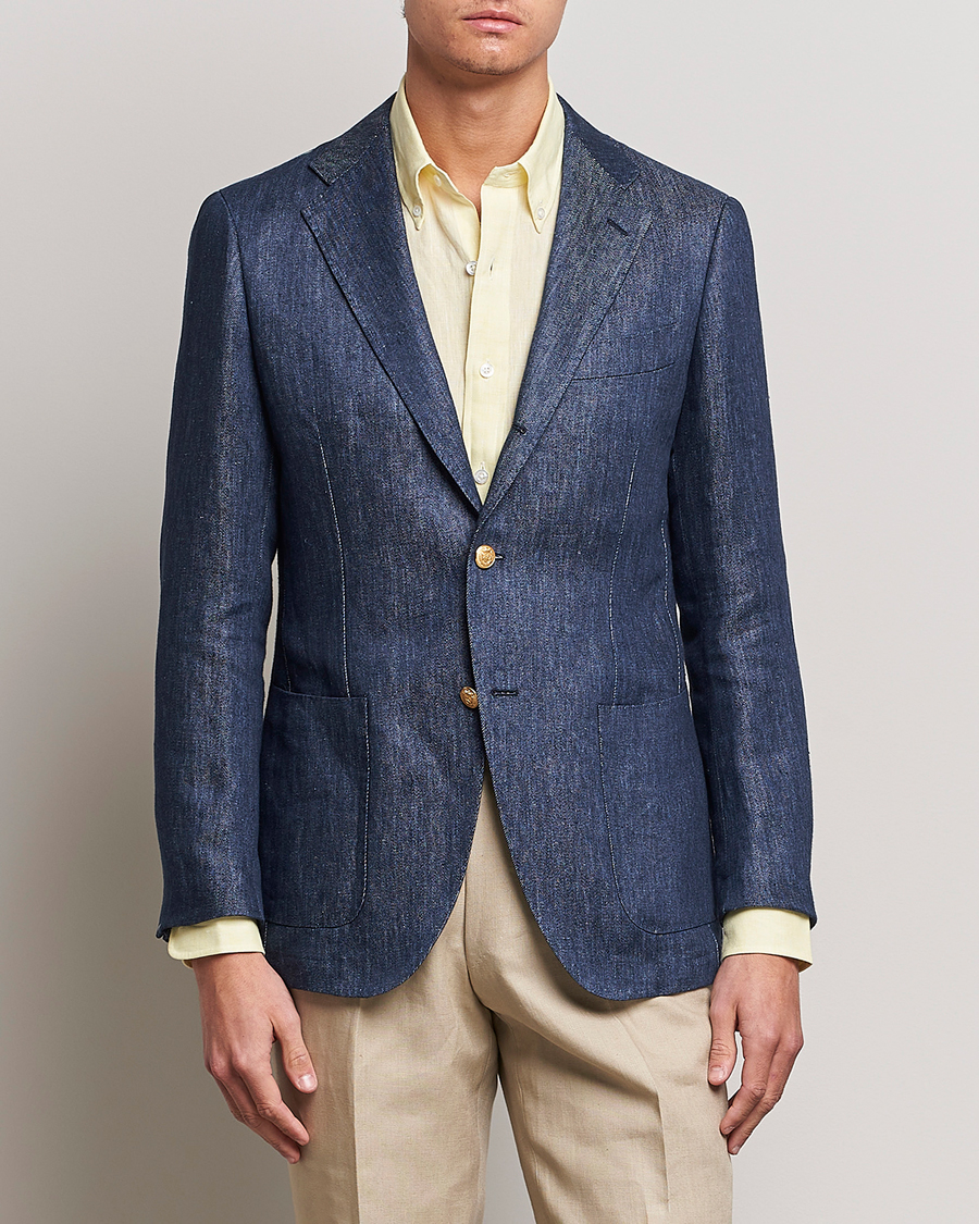 Heren | Blazers | Beams F | Patch Pocket Linen Blazer Indigo