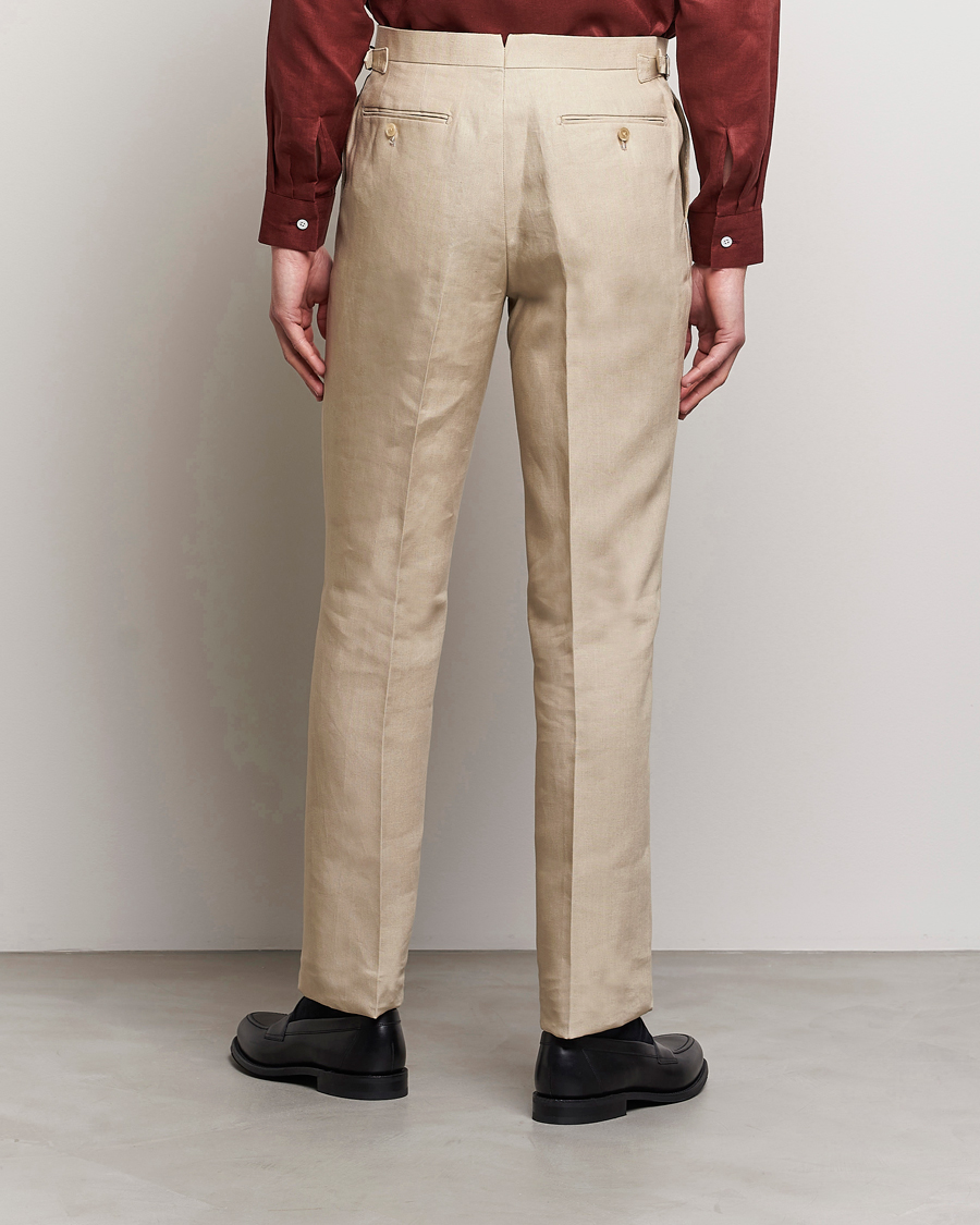 Heren | Broeken | Beams F | Pleated Linen Trousers Beige