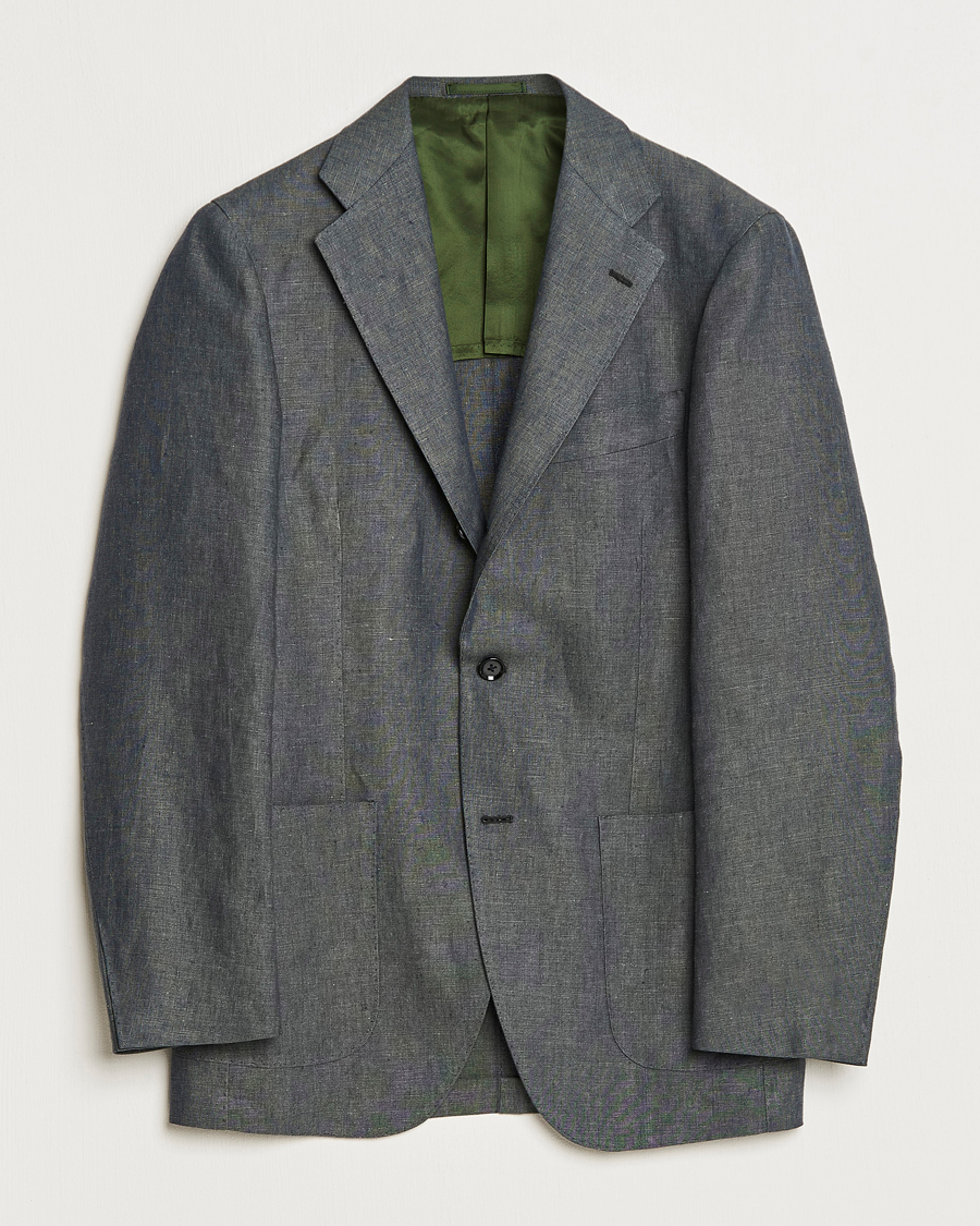 Heren | Blazers | Beams F | Patch Pocket Linen Blazer Petroleum Blue