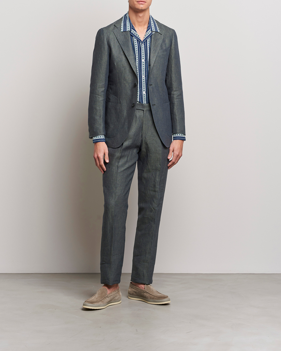 Heren | Blazers | Beams F | Patch Pocket Linen Blazer Petroleum Blue