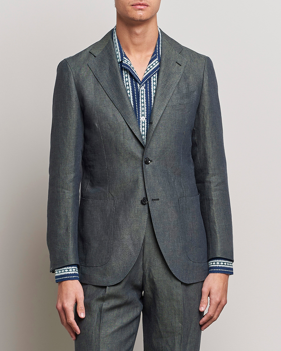 Heren | Blazers | Beams F | Patch Pocket Linen Blazer Petroleum Blue