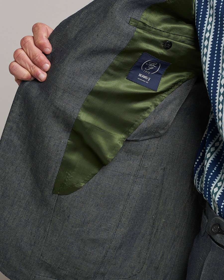 Heren | Blazers | Beams F | Patch Pocket Linen Blazer Petroleum Blue
