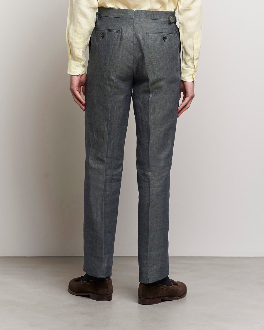 Heren | Broeken | Beams F | Pleated Linen Trousers Petroleum Blue
