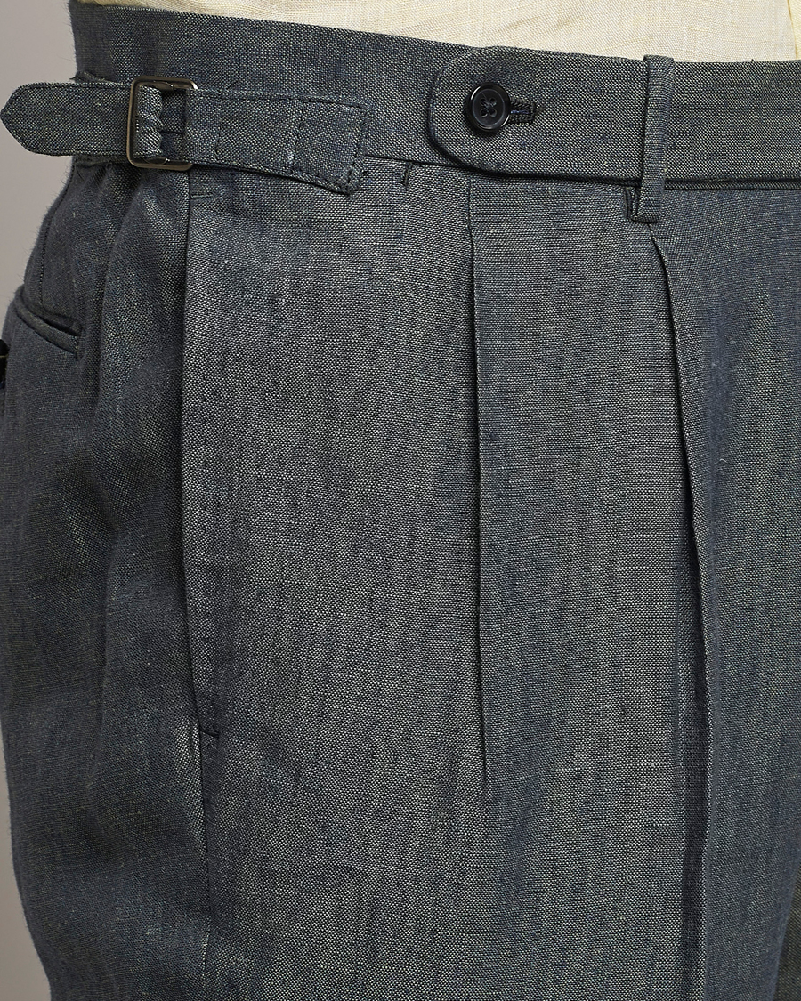 Heren | Broeken | Beams F | Pleated Linen Trousers Petroleum Blue
